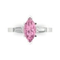 thumbnail image 1 of Clara Pucci 14K White Gold Solid Gold Pink Three-Stone Anniversary Ring for Women - 2 cttw Marquise Cut, 1 of 7