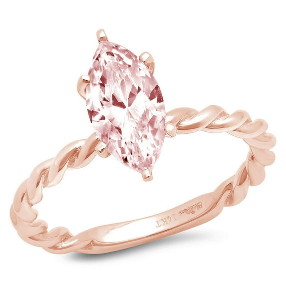 2 ct Marquise Cut Simulated Pink Diamond Solitaire 14K Rose Gold Womens Engagement Ring