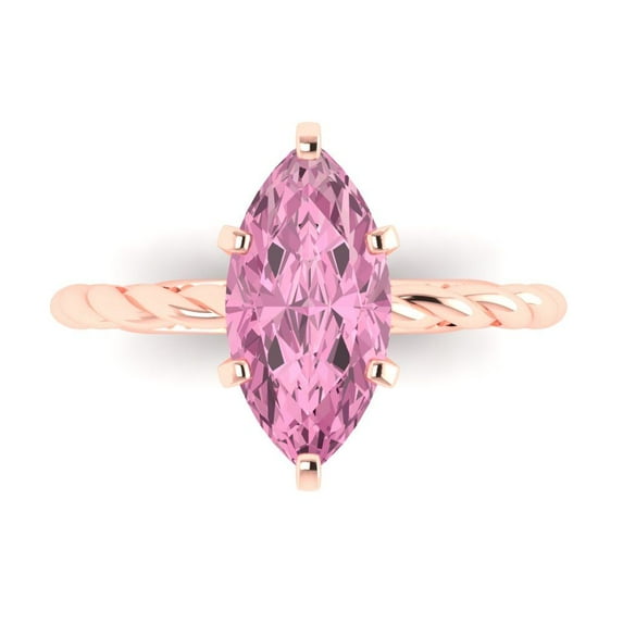 2 ctw Solitaire Anniversary Ring for Women | Marquise Cut Simulated Pink Diamond | Hyperallergenic Solid 18K Rose Gold