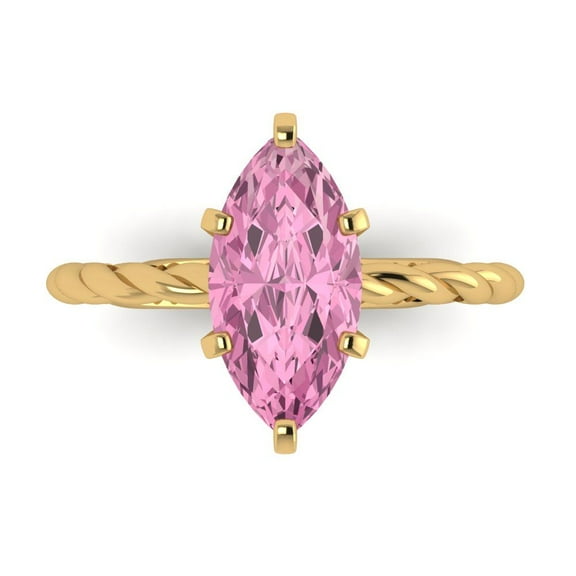 Clara Pucci 14K Yellow Gold 2ct Pink Solitaire Ring for Women