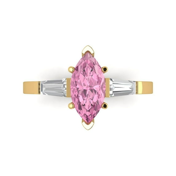 Clara Pucci 14K Yellow Gold 2ct Pink Three-Stone Ring for Women