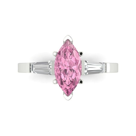 2 ct Marquise Cut Simulated Pink Diamond Three-Stone Engagement Ring for Women in 18K White Gold
