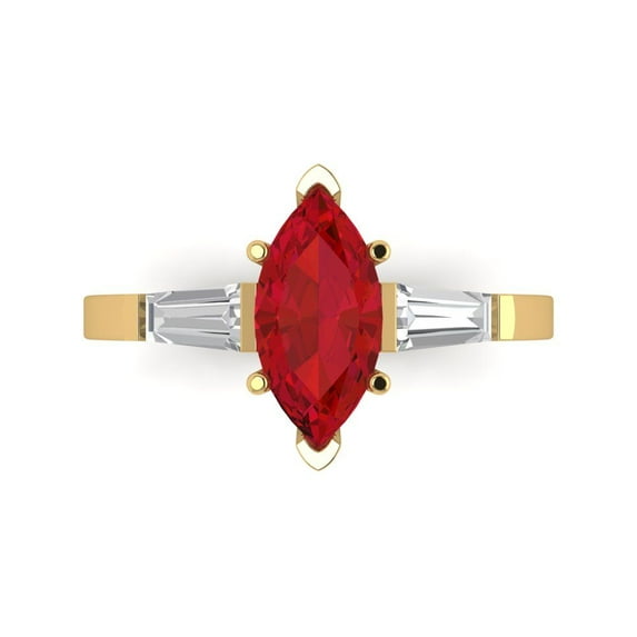 2 ctw 3 Stone Anniversary Ring for Women | Marquise Cut Simulated Pink Tourmaline | Hyperallergenic Solid 18K Yellow Gold