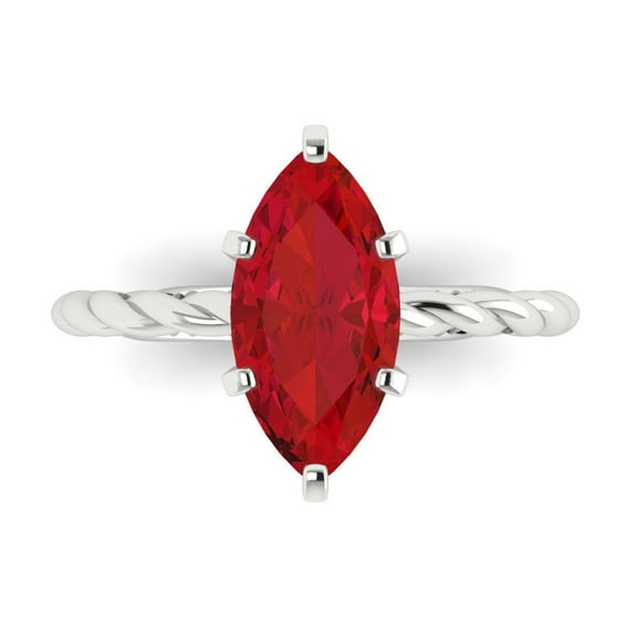 2 ct Marquise Cut Simulated Pink Tourmaline Solitaire Engagement Ring for Women in 14K White Gold