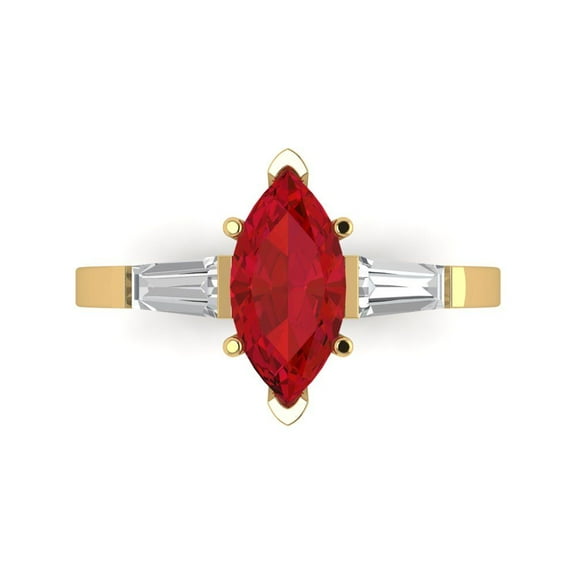2 ct Marquise Cut Simulated Pink Tourmaline Three-Stone Engagement Ring for Women in 14K Yellow Gold