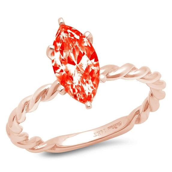 2 ct Marquise Cut Simulated Red Diamond Solitaire 14K Rose Gold Womens Engagement Ring
