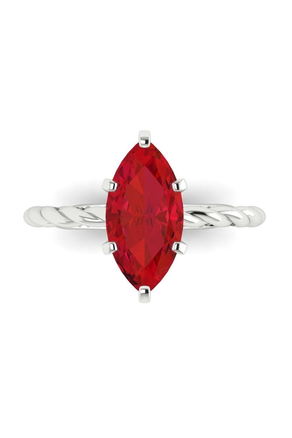2 ct Marquise Cut Simulated Ruby Solitaire Engagement Ring for Women in 14K White Gold