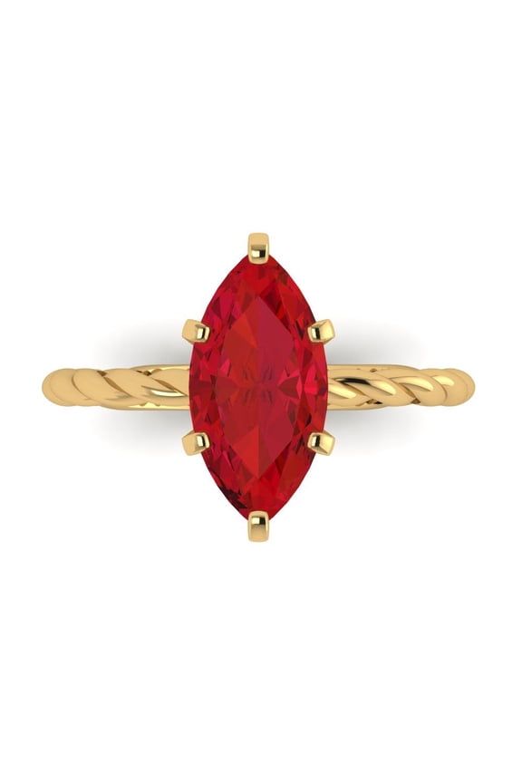 2 ct Marquise Cut Simulated Ruby Solitaire Engagement Ring for Women in 14K Yellow Gold