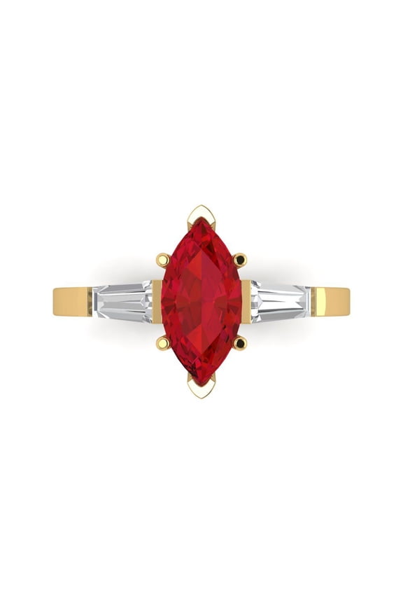 2 ct Marquise Cut Simulated Ruby Three-Stone Engagement Ring for Women in 14K Yellow Gold
