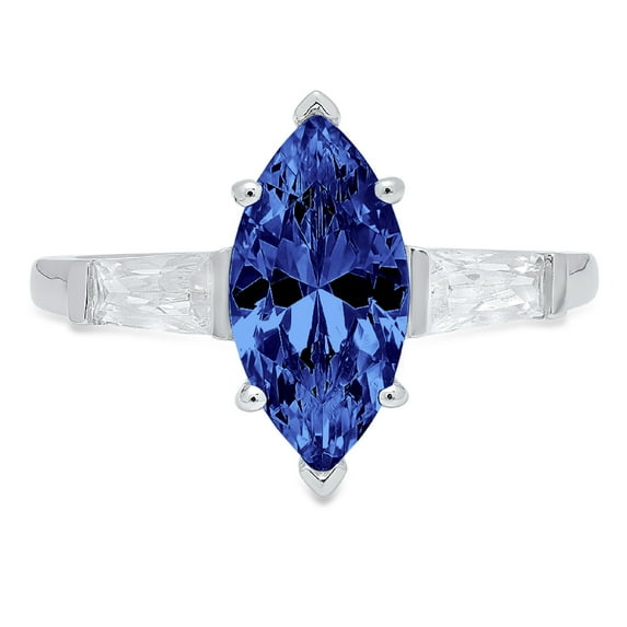 2 ct Marquise Cut Simulated Tanzanite 3 Stone 14K White Gold Womens Engagement Ring