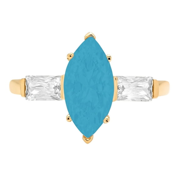 2 ct Marquise Cut Simulated Turquoise 3 Stone 14K Yellow Gold Womens Engagement Ring