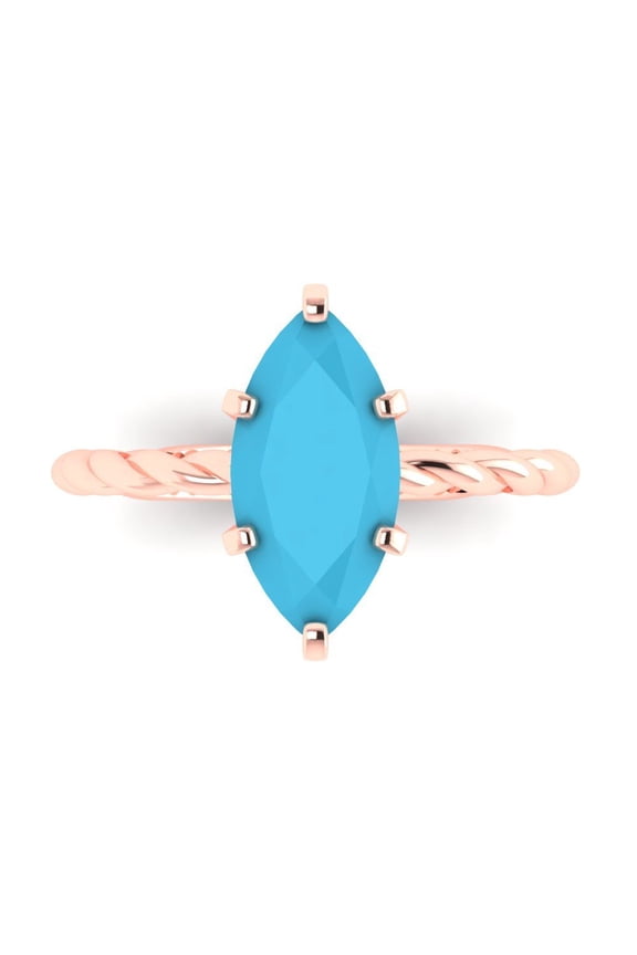 2 ct Marquise Cut Simulated Turquoise Solitaire Engagement Ring for Women in 18K Rose Gold