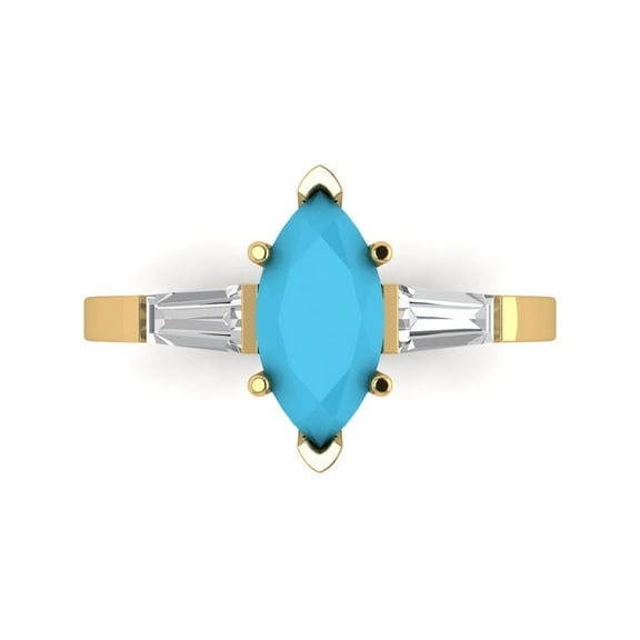 2 ct Marquise Cut Simulated Turquoise Three-Stone Engagement Ring for Women in 14K Yellow Gold