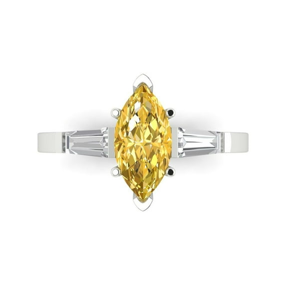 2 ct Marquise Cut Simulated Yellow Diamond 3 Stone 14K White Gold Womens Engagement Ring