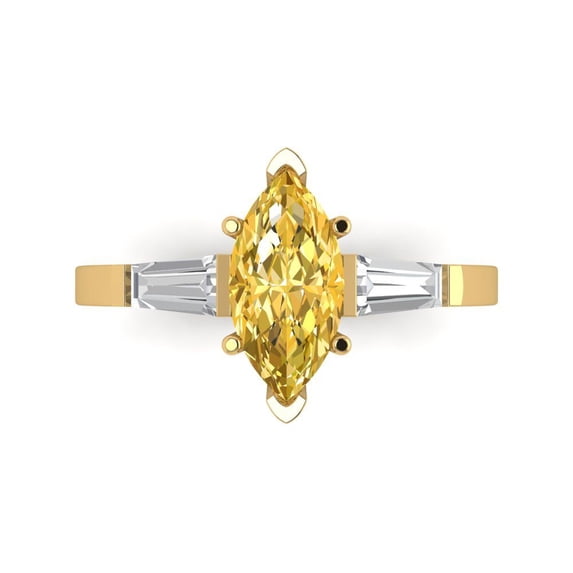 Clara Pucci 14K Yellow Gold Solid Gold Yellow Three-Stone Anniversary Ring for Women - 2 cttw Marquise Cut