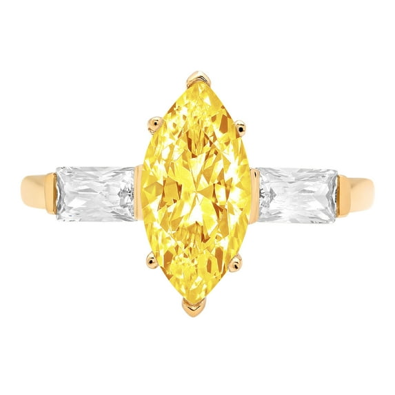 2 ct Marquise Cut Simulated Yellow Diamond 3 Stone 18K Yellow Gold Womens Engagement Ring