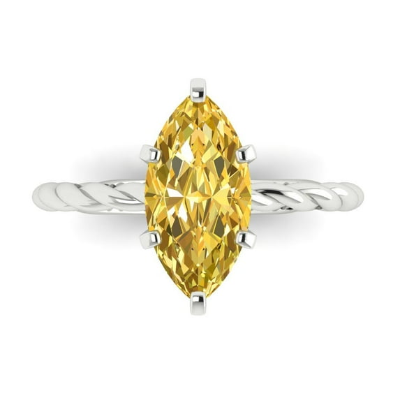2 ct Marquise Cut Simulated Yellow Diamond Solitaire Engagement Ring for Women in 18K White Gold