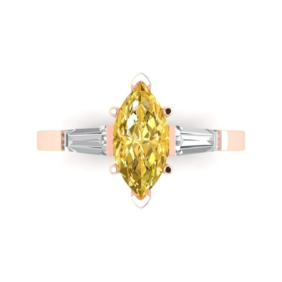 Clara Pucci 14K Rose Gold 2ct Yellow Three-Stone Ring for Women
