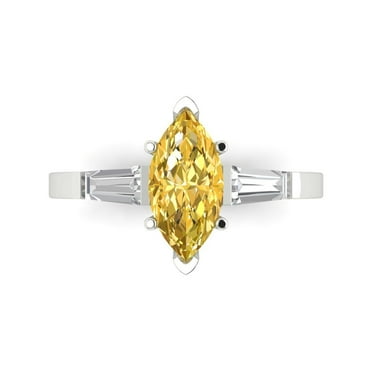 2 ct Marquise Cut Simulated Yellow Diamond Three-Stone Engagement Ring for Women in 14K White Gold