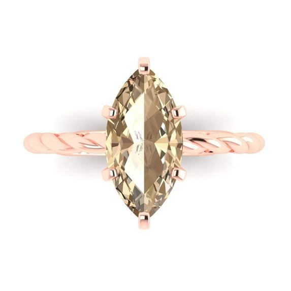 Clara Pucci 14K Rose Gold Solid Gold YellowMoissanite Solitaire Anniversary Ring for Women - 2 cttw Marquise Cut