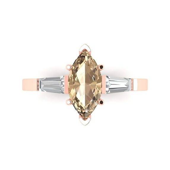 2 ct Marquise Cut Yellow Moissanite Three-Stone Engagement Ring for Women in 18K Rose Gold