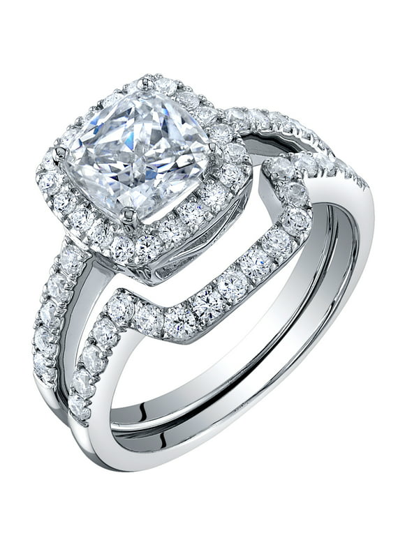 2 ct Moissanite Cushion Cut Engagement Ring Wedding Band Bridal Set in Sterling Silver