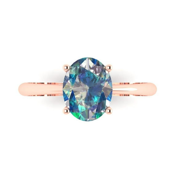 2 ct Oval Cut Blue Moissanite Solitaire 14K Rose Gold Womens Engagement Ring