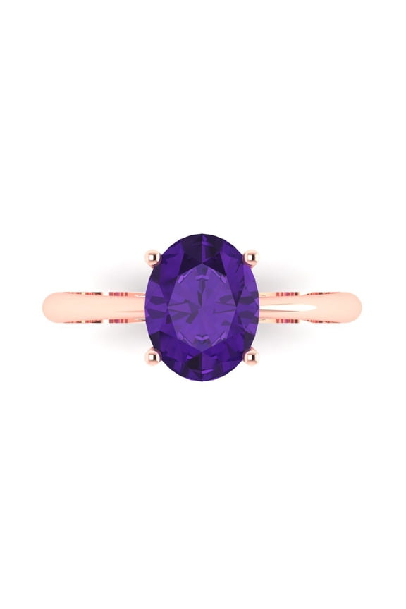 2 ctw Solitaire Anniversary Ring for Women | Oval Cut Natural Amethyst | Hyperallergenic Solid 18K Rose Gold