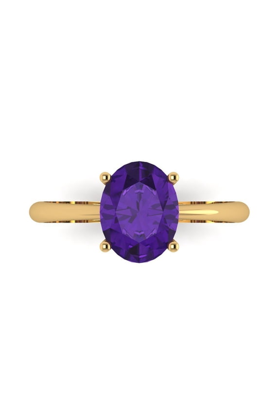 2 ctw Solitaire Anniversary Ring for Women | Oval Cut Natural Amethyst | Hyperallergenic Solid 18K Yellow Gold