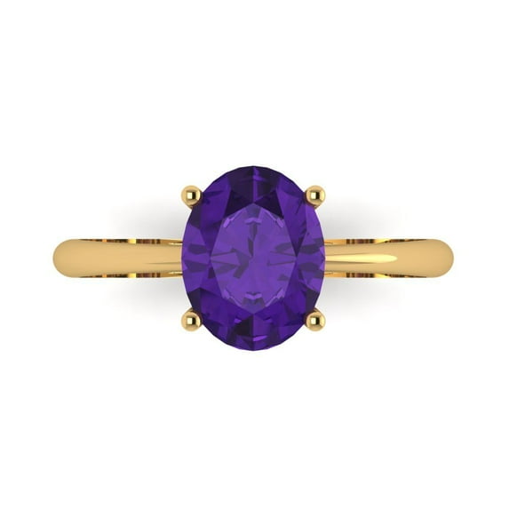 Clara Pucci 14K Yellow Gold 2ct Amethyst Solitaire Ring for Women