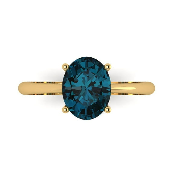 2 ct Oval Cut Natural London Blue Topaz Solitaire Engagement Ring for Women in 14K Yellow Gold