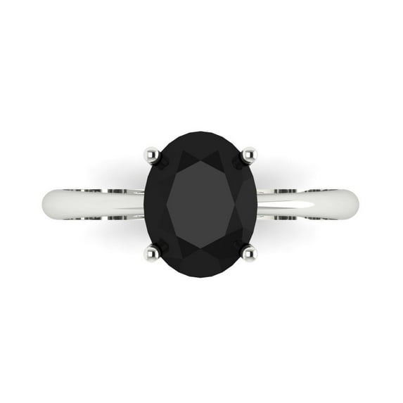Clara Pucci 14K White Gold Solid Gold Onyx Solitaire Anniversary Ring for Women - 2 cttw Oval Cut