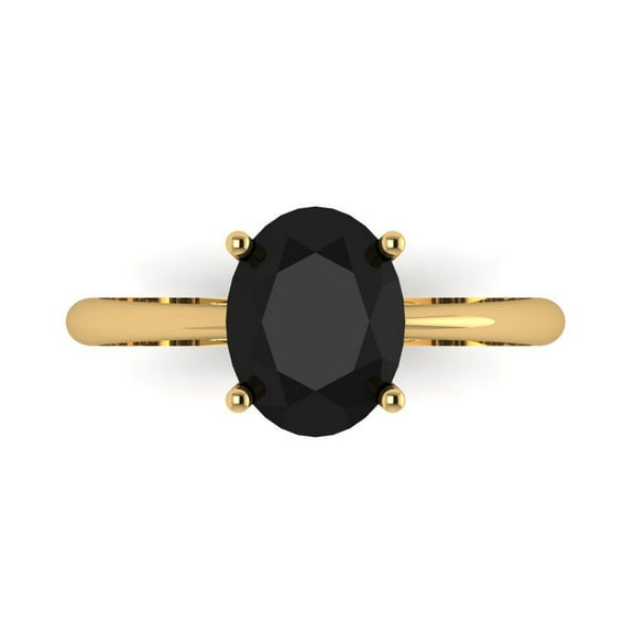 2 ctw Solitaire Anniversary Ring for Women | Oval Cut Natural Onyx | Hyperallergenic Solid 14K Yellow Gold