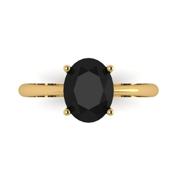 2 ctw Solitaire Anniversary Ring for Women | Oval Cut Natural Onyx | Hyperallergenic Solid 14K Yellow Gold