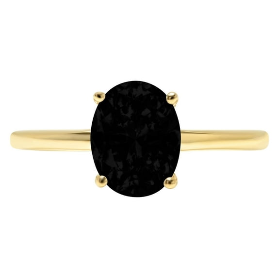 2 ct Oval Cut Natural Onyx Solitaire 14K Yellow Gold Womens Engagement Ring