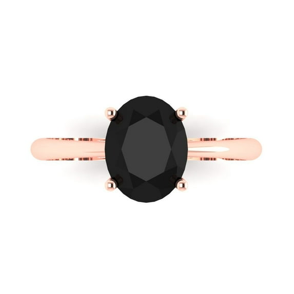 2 ctw Solitaire Anniversary Ring for Women | Oval Cut Natural Onyx | Hyperallergenic Solid 18K Rose Gold