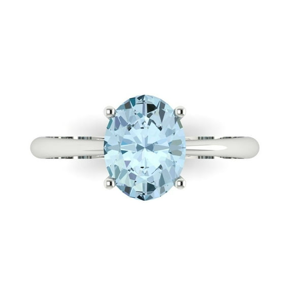 2 ctw Solitaire Anniversary Ring for Women | Oval Cut Natural Sky Blue Topaz | Hyperallergenic Solid 18K White Gold