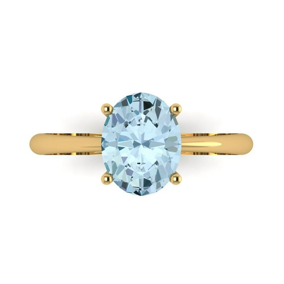 2 ct Oval Cut Natural Swiss Blue Topaz Solitaire 14K Yellow Gold Womens Engagement Ring