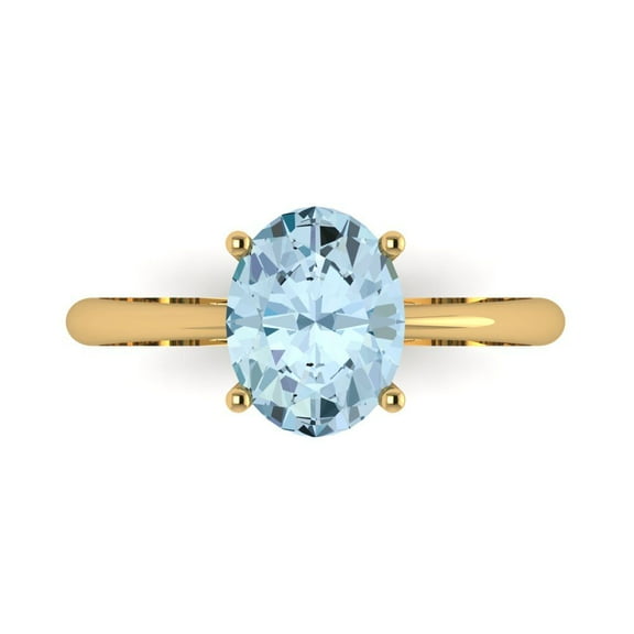 2 ct Oval Cut Natural Swiss Blue Topaz Solitaire 14K Yellow Gold Womens Engagement Ring