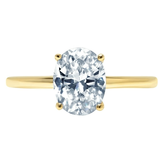 2 ct Oval Cut Natural Swiss Blue Topaz Solitaire 14K Yellow Gold Womens Engagement Ring