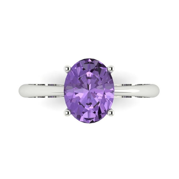 Clara Pucci 14K White Gold Solid Gold Alexandrite Solitaire Anniversary Ring for Women - 2 cttw Oval Cut