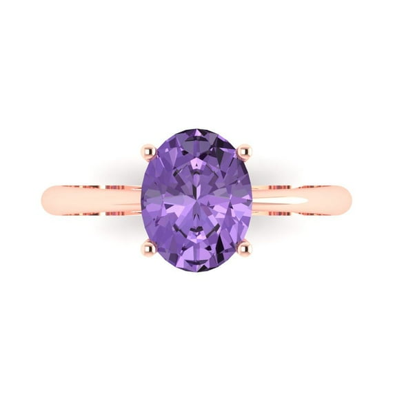 2 ct Oval Cut Simulated Alexandrite Solitaire 18K Rose Gold Womens Engagement Ring