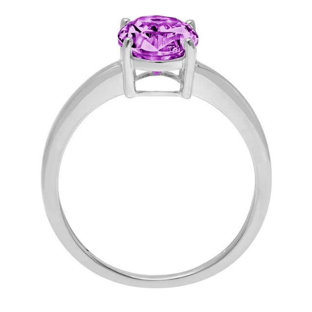 2 ct Oval Cut Simulated Alexandrite Solitaire Engagement Ring for Women in 14K White Gold