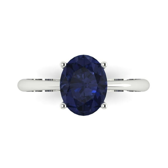 2 ct Oval Cut Simulated Blue Sapphire Solitaire 14K White Gold Womens Engagement Ring