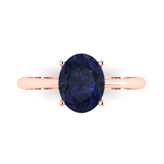 Clara Pucci 14K Rose Gold 2ct BlueSapphire Solitaire Ring for Women