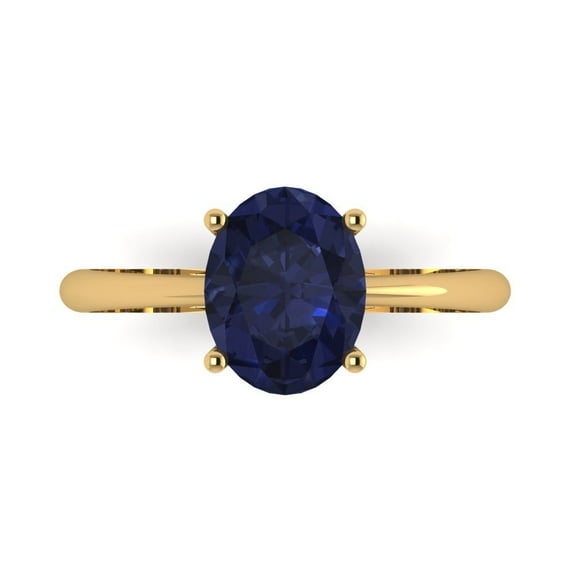2 ct Oval Cut Simulated Blue Sapphire Solitaire Engagement Ring for Women in 18K Yellow Gold
