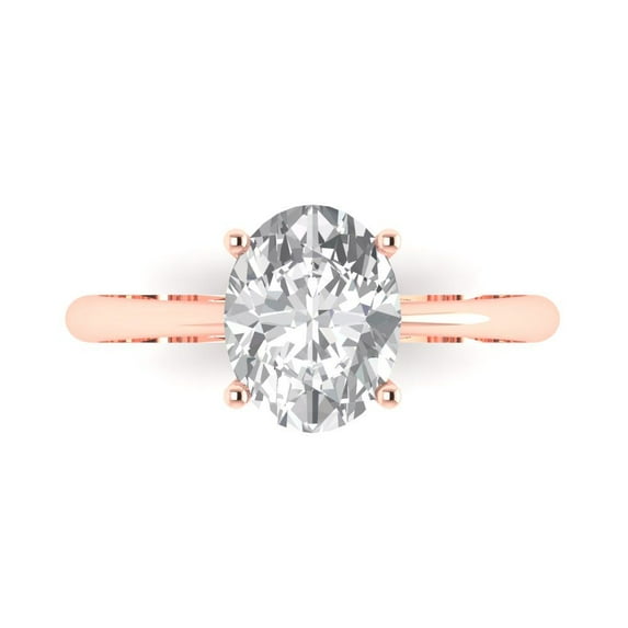 2 ctw Solitaire Anniversary Ring for Women | Oval Cut Zirconia Diamond | Hyperallergenic Solid 18K Rose Gold