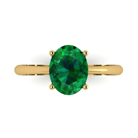 2 ctw Solitaire Anniversary Ring for Women | Oval Cut Simulated Emerald | Hyperallergenic Solid 18K Yellow Gold