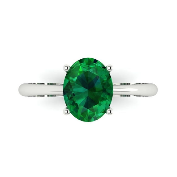 Clara Pucci 14K White Gold 2ct Emerald Solitaire Ring for Women