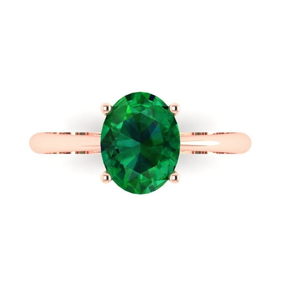 2 ct Oval Cut Simulated Emerald Solitaire Engagement Ring for Women in 18K Rose Gold
